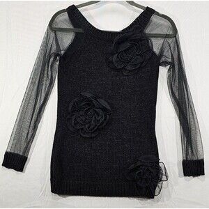 VTG Ebene by Patrick Assuline Sweater 3D Rose Mesh Whimsigoth Fairy Goth 90s
